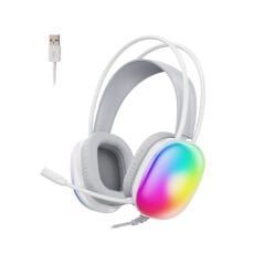 Lenovo Lecoo HT409 Beyaz RGB USB Kablolu LED Aydınlatmalı Mikrofonlu Kulak Üstü Oyuncu Kulaklığı - Beyaz