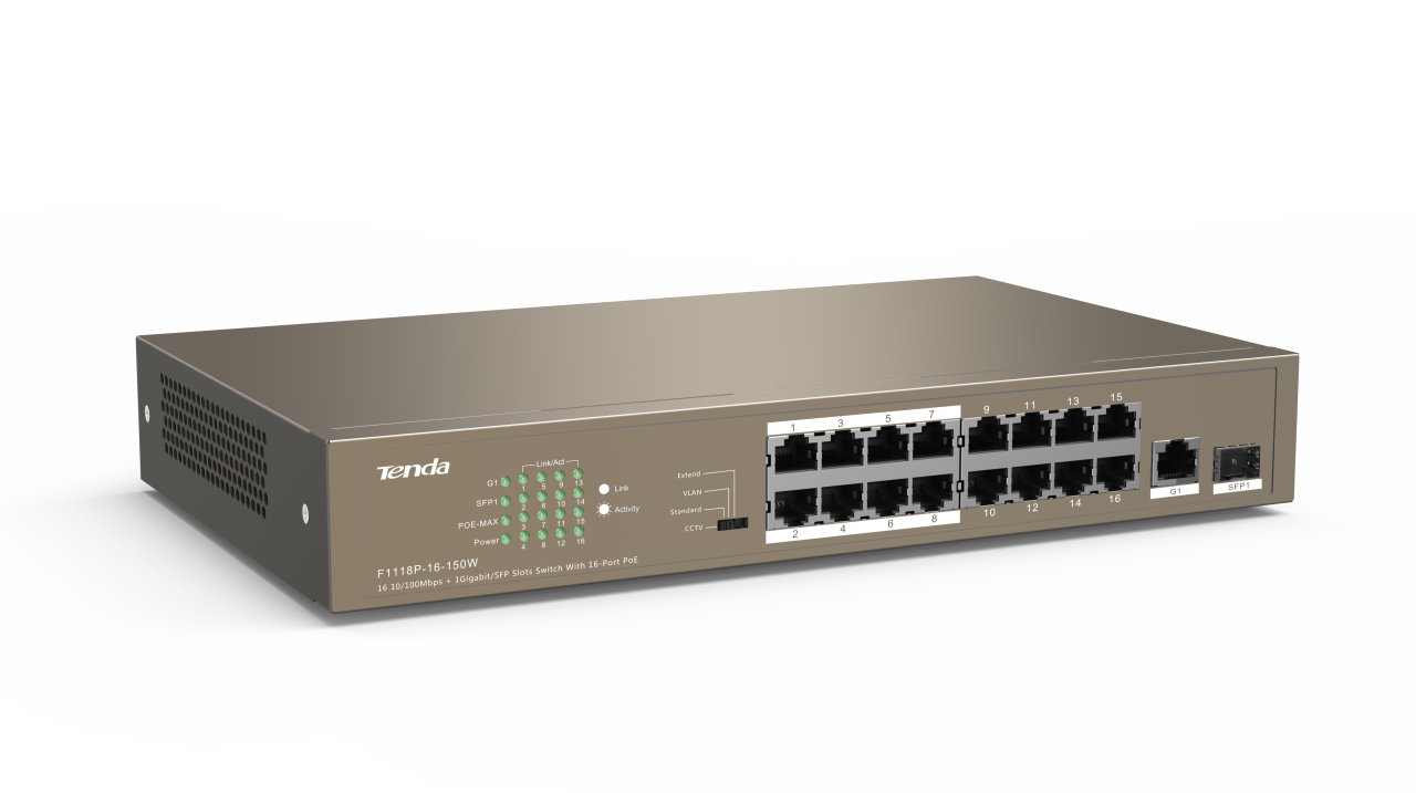 TENDA TEF1118P-16-150W 16PORT 10/100 YÖNETİLEMEZ POE SWITCH