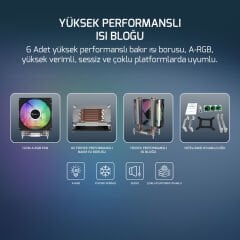 GamePower Glace TC6 ARGB Siyah 1x120mm LGA1851/AM5 İşlemci Hava Soğutucu