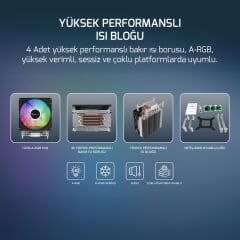 GamePower Glace TC4 ARGB Siyah 1x120mm LGA1851/AM5 İşlemci Hava Soğutucu