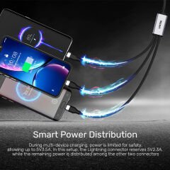 UNITEK TYPE-C 3in1 HIZLI ŞARJ KABLOSU 1.5MT 20W MICRO USB, TYPE-C, LIGHTNING (C14101AGY01-1.5M)