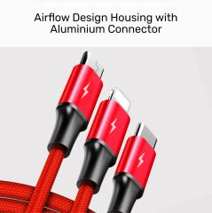 UNITEK USB-A 3in1 HIZLI ŞARJ KABLOSU 1.2MT 2.4A MICRO USB, TYPE-C, LIGHTNING (C14049BK)