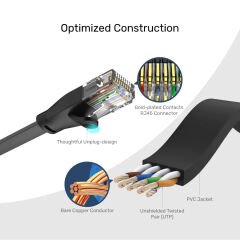 UNITEK CAT6 PATCH KABLO 1MT FLAT 1GBPS, SİYAH (C1809GBK)
