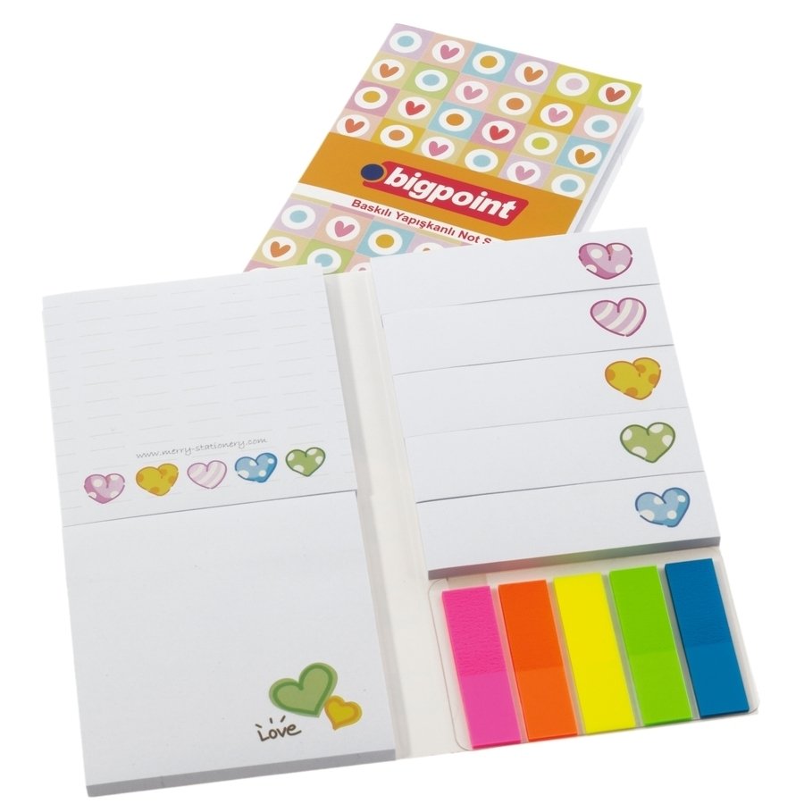 Bigpoint Yapışkanlı Not Kağıtları Seti Kalp Baskılı