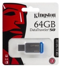 Kingston 64GB Usb3.1 Bellek Metal Mavi DT50/64GB