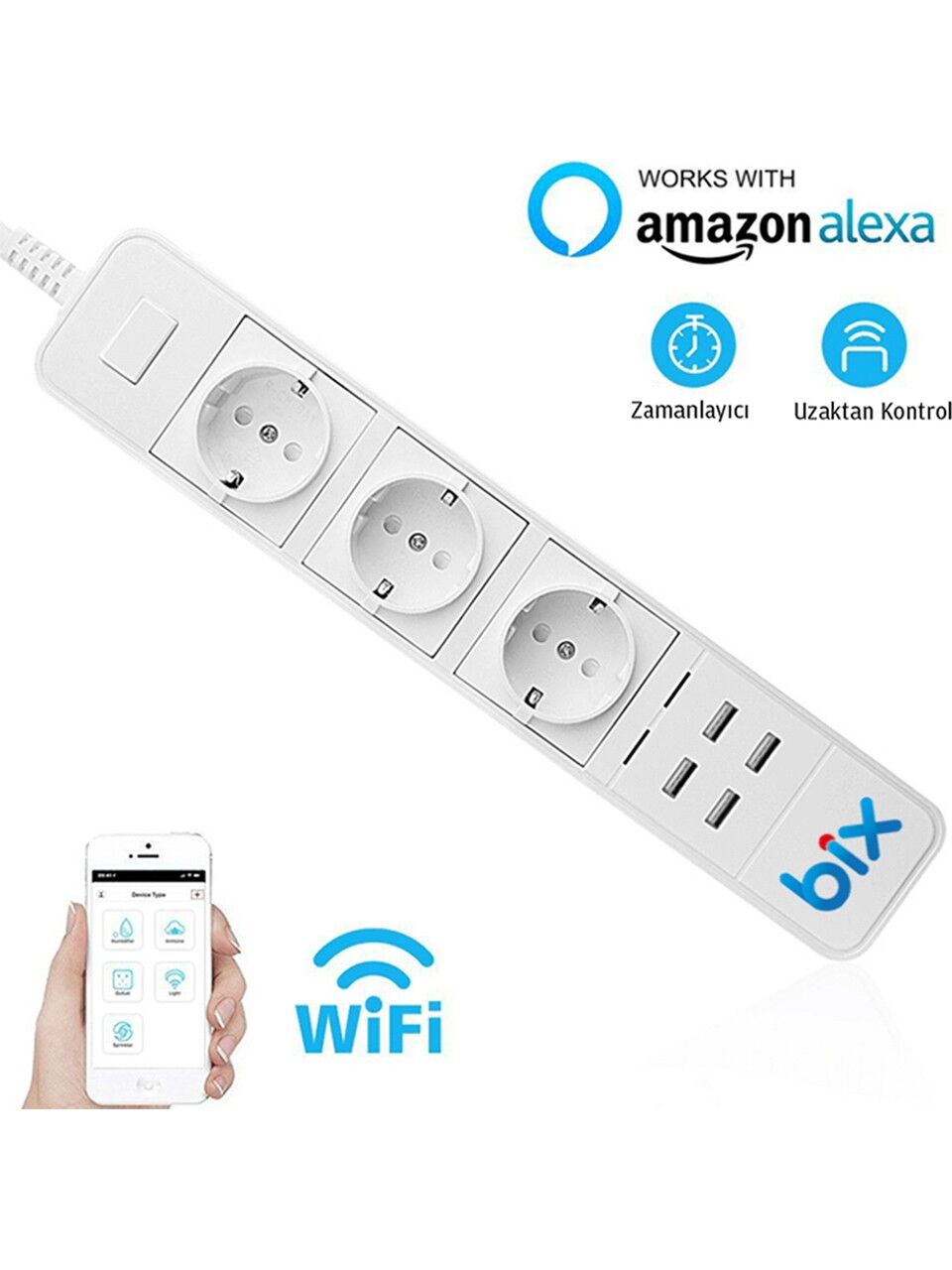 Bix Bp-01 Wifi Akım Korumalı Hızlı Şarj Özellikli Akıllı Priz