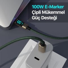 Bix BX09CC Type-C to Type-C 100W 480Mbps E-Marker Çipli LED Dijital Ekranlı Şarj ve Data Kablosu 1 Metre Bronz