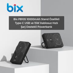 Bix PB105 Siyah 10000 mAh Hızlı Şarj Destekli - Kablosuz - LED Göstergeli Powerbank