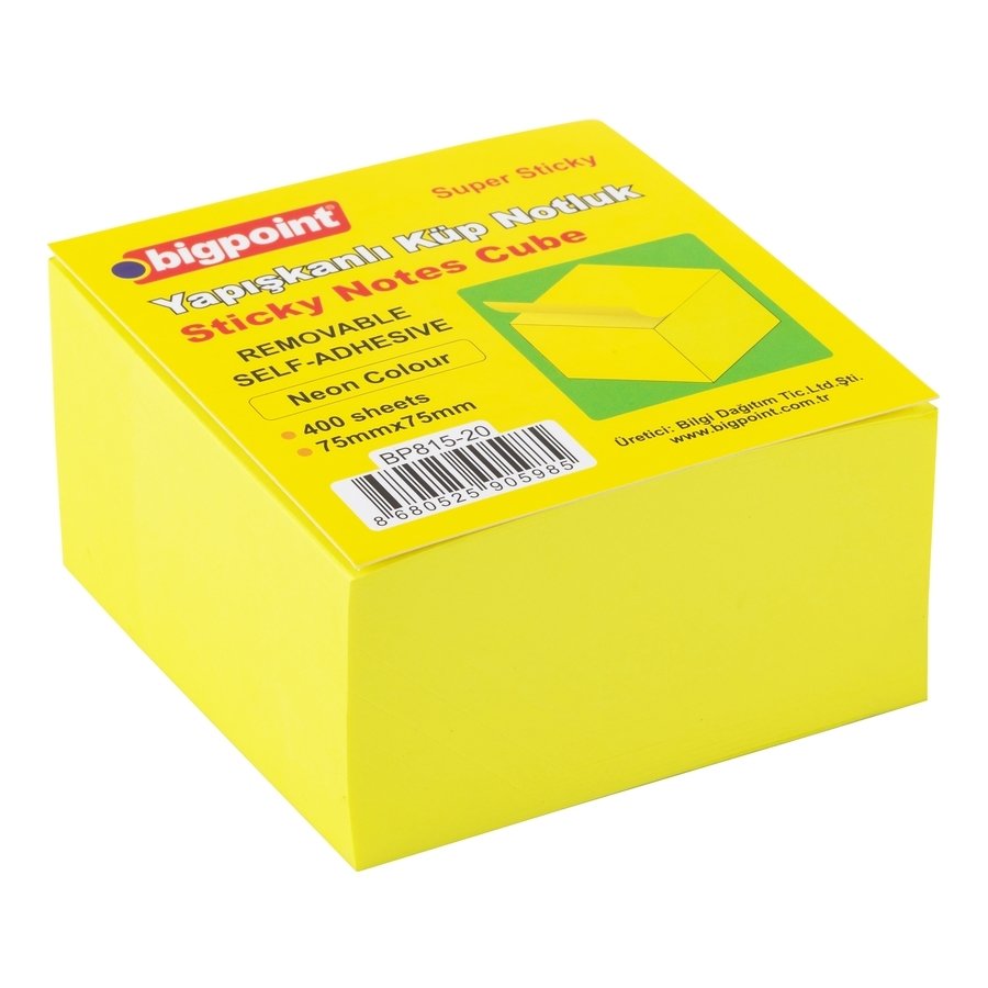 Bigpoint Yapışkanlı Super Sticky Küp Sarı 400 Yaprak 6'lı Paket