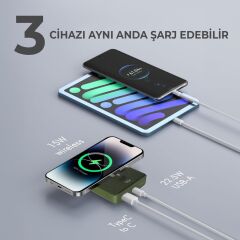 Bix PB105 Yeşil 10000 mAh Hızlı Şarj Destekli - Kablosuz - LED Göstergeli Powerbank
