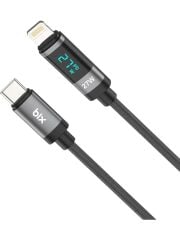 Bix BX06CL Type-C to Lightning iPhone 27W Örgülü LED Dijital Ekranlı Şarj ve Data Kablosu 1 Metre