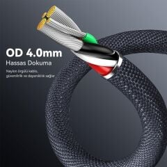 Bix BX06CL Type-C to Lightning iPhone 27W Örgülü LED Dijital Ekranlı Şarj ve Data Kablosu 1 Metre