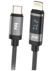 Bix BX06CL Type-C to Lightning iPhone 27W Örgülü LED Dijital Ekranlı Şarj ve Data Kablosu 1 Metre