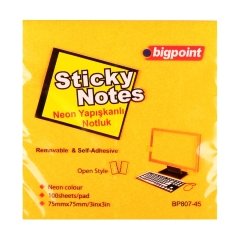 Bigpoint Yapışkanlı Not Kağıdı 75x75mm Neon Turuncu 12'li Paket