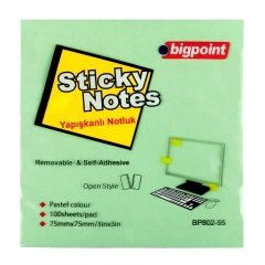 Bigpoint Yapışkanlı Not Kağıdı 75x75mm Yeşil 12'li Paket