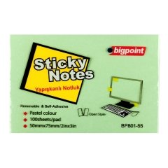 Bigpoint Yapışkanlı Not Kağıdı 75x50mm Yeşil 12'li Paket