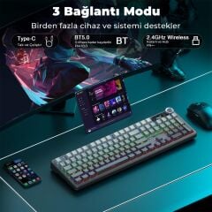 Aula F108 Pro Ekranlı Mekanik Klavye Reaper Switch RGB Hot Swap 8000mAh Makrolu Oyuncu Klavyesi Siyah